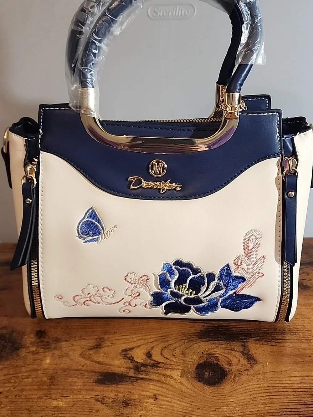 Blue 3pcs Set Women's Handbag With Elegant Geometric Print,Faux Leather material